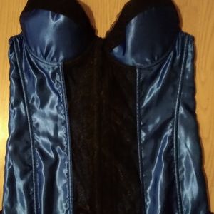 Blue Satin and Black Soft Lace Corset
